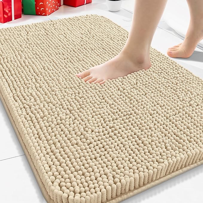 Arotive Bathroom Rugs 30x20, Extra Soft Absorbent Shaggy Chenille Bath Rugs, Machine Washable Rubber Backing Non-Slip Bath Mats for Bathroom Floor Tub and Shower, Home Decor Accessories, Beige