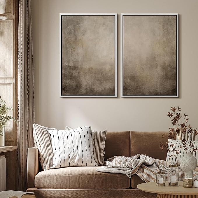 MUDECOR Framed Canvas Print Wall Art Monochromatic Gradient Abstract Minimalist Gray Illustrations Modern Art Decorative Bohemian Colorful Chic for Living Room, Bedroom, Office - 24"x36"x2 White