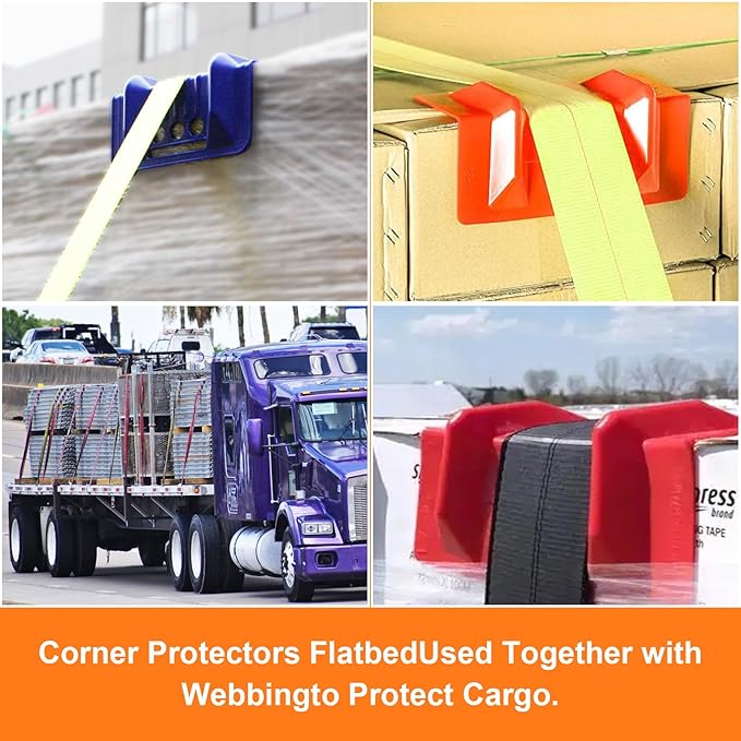 24 Pack 4" Flatbed Edge Protectors with Carrying Case, 4" Winch Ratchet Straps Plastic Corner Protectors for Flatbed Cargo Load (Orange)