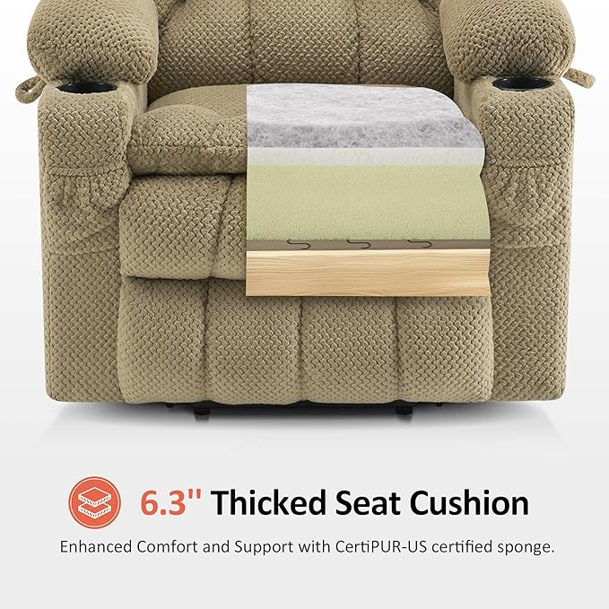MCombo Dual Motor Large Power Lift Recliner Chair for Elderly, Lay Flat Lift Chair with Heat and Massage, Big Lift Recliner for Tall People, Cup Holders, Fabric 7896 (Beige, Large)