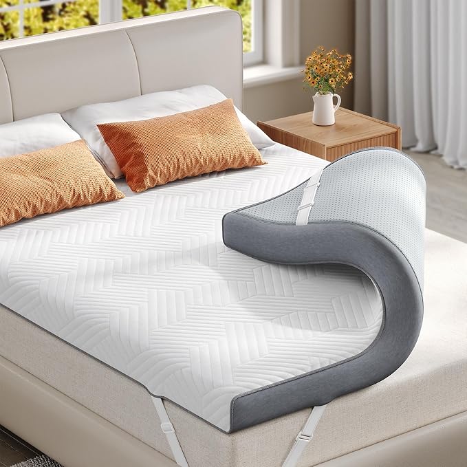 EnHomee Memory Foam Mattress Topper,4 Inch Full Mattress Topper Pressure Relief with Cooling Gel and Removable & Washable Embossed Cover, CertiPUR-US & Oeko-TEX Certified, White, Full
