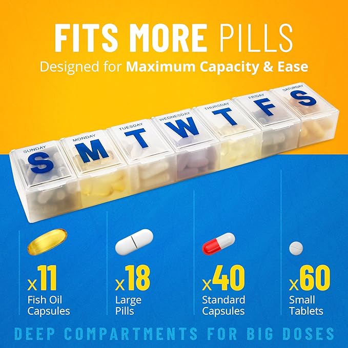 MEDca Weekly Pill Organizer, 7-Day Pill Planner Extra Large