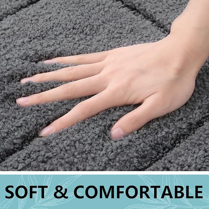Buganda Bathroom Rugs, 47" x 24", Soft and Absorbent Microfiber Bath Rugs, Non-Slip Shaggy Shower Carpet, Machine Wash Dry Bath Mats for Bathroom Floor, Tub and Shower, Dark Grey