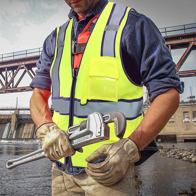 AYKRM High Visibility Safety Vest - Reflective Work Vest with 5 Reinforced Pockets