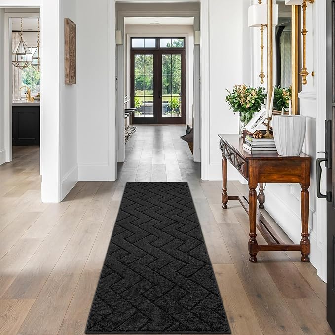 hicorfe Indoor Doormat,Front Back Door Mat Rubber Backing Non Slip Door Mats 24"x71" Absorbent Resist Dirt Entrance Doormat Inside Floor Mats for Entryway Washable Low-Profile(Charcoal)