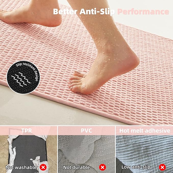 Large Bathroom Rugs Non Slip Washable Bath Rugs Super Absorbent Bathroom Rug Thin Quick Dry Low Pile Bath Mats, Pink 36"x60"