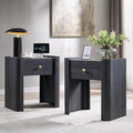 23.6" Tall Modern Nightstand Set of 2, 22" Wide Curved Bedside Table with Charging Station, Wooden Night Stand with 1 Storage Drawer, Large End Table for Bedroom, Living Room, Dark Grey