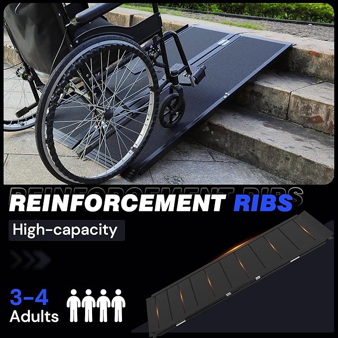 5FT Portable Wheelchair Ramp with Quick-Lock, Black Seamless Non-Slip Aluminum Folding Handicap Ramp,Threshold Ramp for Doorways, Wheel Chair Ramp for Home Steps