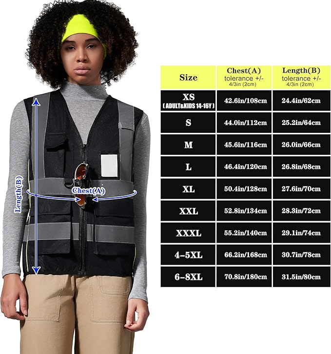 A-SAFETY High Vis Safety Vest for Women - Reflective Strips, Multi-Pockets, Zipper Closure