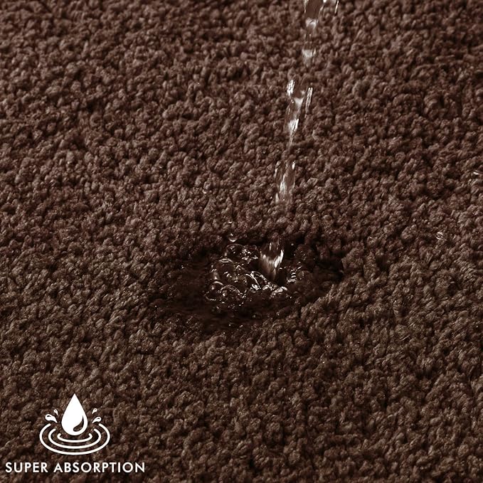 MIULEE Extra Thick Non Slip Bathroom Rug Shaggy Soft Bath Mat Plush Microfiber Absorbent Water for Shower Tub Machine Washable (Brown, 24x44 Inches)