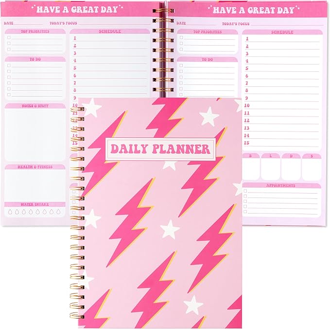 CNhoqc A4 Lightning Planner Notebook - Pink Preppy Lightning A4 Planner Notebook Teen Girl Y2k to Do List Daily Task Checklist Time Management Notepad Agenda Gifts Student School Stationery Present