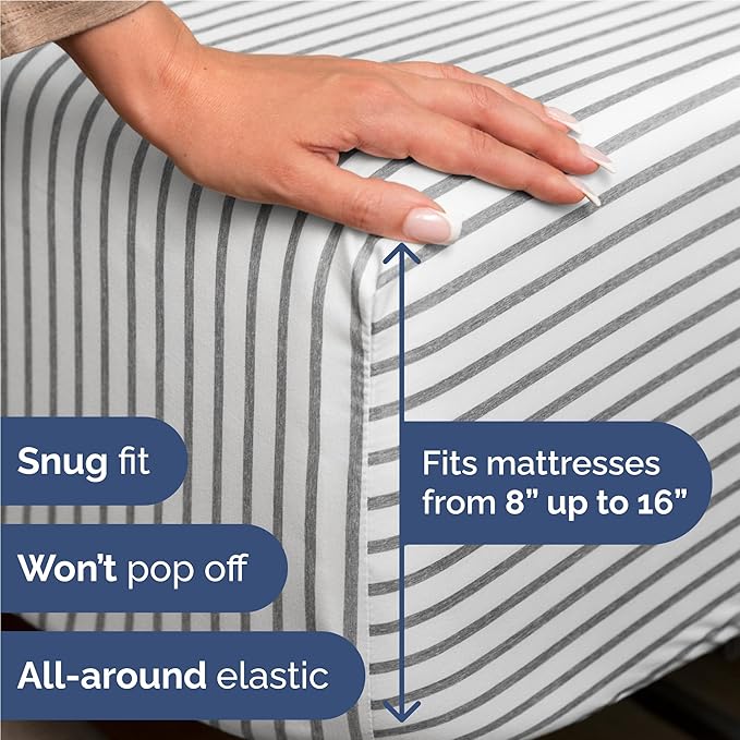 Full 6 Piece Sheet Set - Cooling & Breathable Bed Sheets - Hotel Luxury Bed Sheets for Women, Men, Kids & Teens - Bedding w/Deep Pockets & Easy Fit - Soft & Wrinkle Free - Full Grey Stripes Sheets