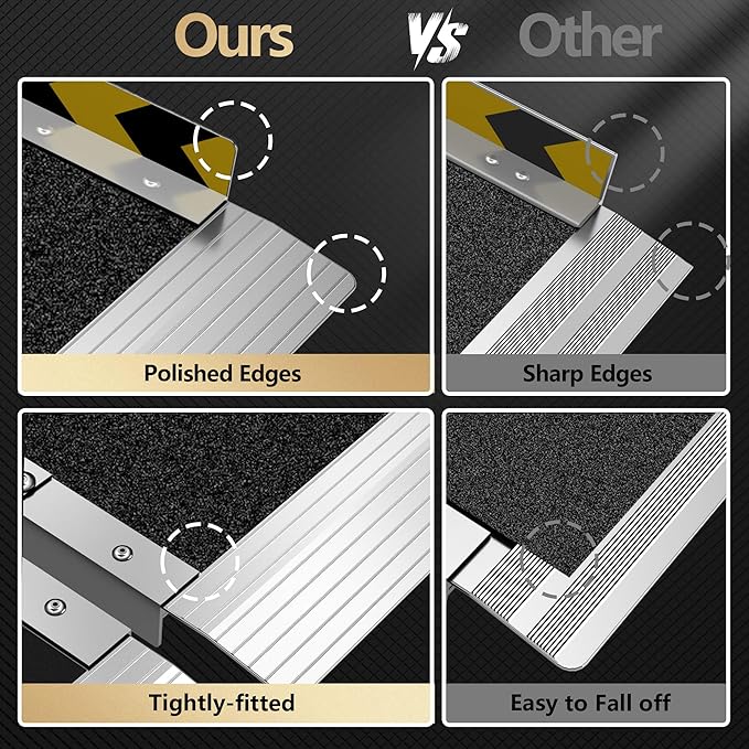 2FT Portable Wheelchair Ramp, Aluminum Wheelchair Ramps with Handle, Anti-Slip Folding Wheel Chair Ramp for Home Steps, Stairs, Entry, Threshold, Doorways, Scooter, 600LBS Capacity