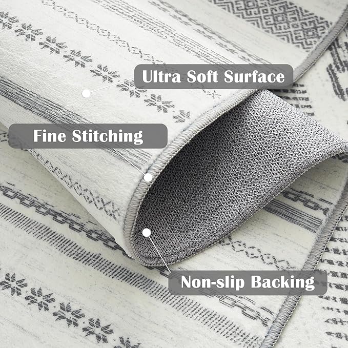 jinchan Moroccan Boho Runner Rug 2x5 - Machine Washable Non-Slip Low-Pile Soft Bohemian Runner Rug for Entryway Hallway Kitchen Bedroom Laundry Room (2‘x5', Grey)