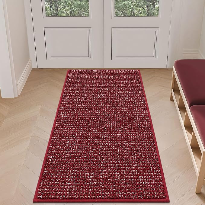 BEQHAUSE Dirt Trapper Door Mat 24" x 60", Non-Slip Washable Doormats Entrance Mat, Dirt Resistant and Absorbent Welcome Mat, Low Profile Floor Mats for Front Back Door and Entryway, Red