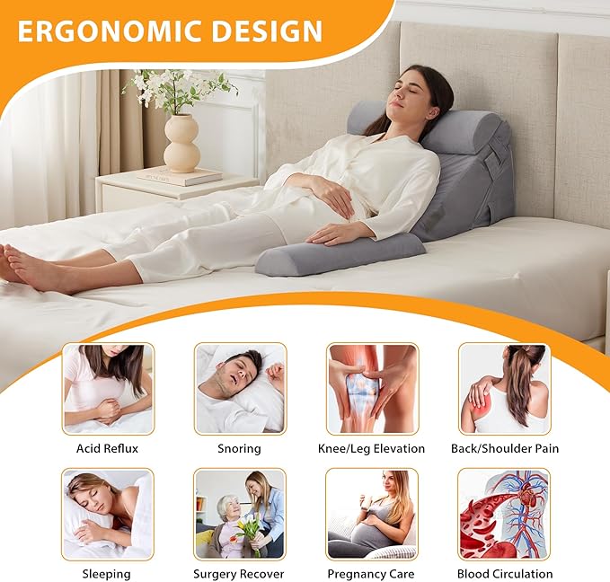 4PCS Wedge Pillow Set for After Surgery, Adjustable 9&12 Inch Bed Wedge Pillow for Sleeping, Incline Pillow Wedge for Headboard, Post Surgery, Acid Reflux, Neck&Back Support, Velvet