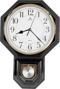 JUSTIME Traditional Schoolhouse Easy to Read Regulator Wall Clock, Chiming Wall Clocks with Pendulum & Westminster Chime Hourly, Schoolhouse Wall Decor Battery Operated (Gun Metal)