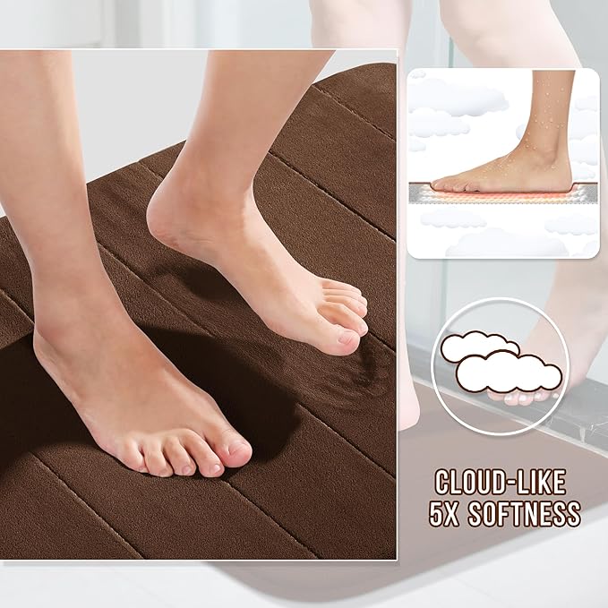 Yimobra Memory Foam Toilet Bath Mat U-Shaped, Soft and Comfortable, Super Water Absorbent, Non-Slip, Machine Wash and Easy to Dry for Bathroom Commode Contour Rug, 24 X 20 Inches, Brown