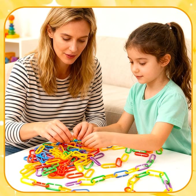 Bbiamsleep 600 Pcs Plastic Chain Links 6 Colors Counting Linking Activity Kit for Fine Motor Color Recognition Counting Sorting Skills