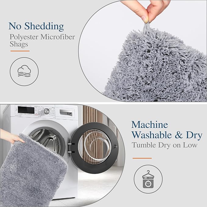 Walensee Bathroom Rug, Non Slip Bath Mat (16 x 24, Grey) Water Absorbent Soft Microfiber Shaggy Mat Machine Washable, Thick Plush Rugs for Shower