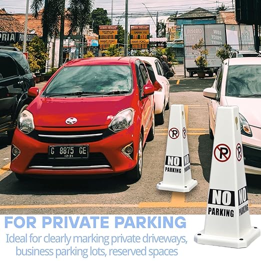 BESEA White No Parking Cone White Caution 4 Sided No Parking Cone Reserved Parking(8pack)