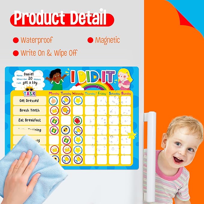 Magnetic Reward Chart, Dry Erase Task Board-One Chart & 72 Magnetic Reward Magnets, Behavior Tracker for Daily Routine, Potty Training