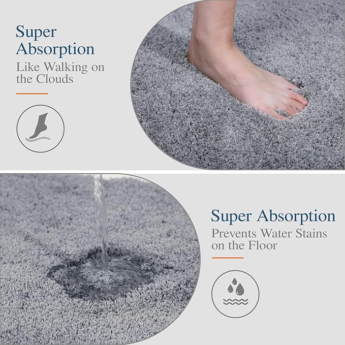 Walensee Bath Rug - Non Slip Microfiber Shaggy Bath Mat (20 x 32, Grey) Absorbent Soft Plush Machine Washable Thick Shower Mat