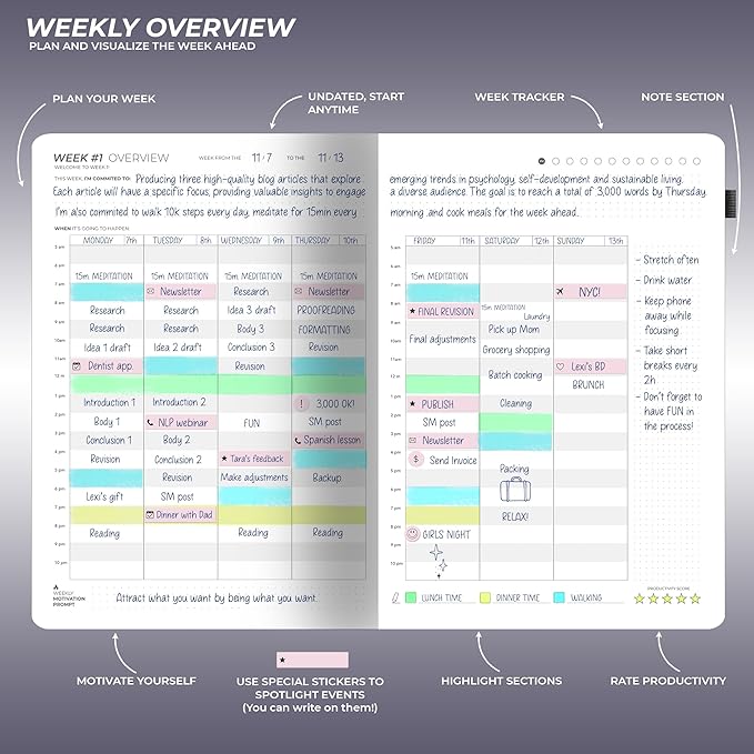 12 Week Focus Planner: High Performance Project Planner - Stay Focused and Achieve your Goals - Weekly and Daily Pages with Scientifically Proven Prompts - Undated, 7x10inch Purple Hardcover