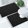 Yimobra Bathroom Rugs Sets 2 Piece - Quick Dry Extra Thick Luxury Chenille Bath Mat, Non Slip Super Absorbent for Tub Shower Sink, Machine Washable Shaggy Floor Mat, 32"x20"+24"x20" Inch, Black