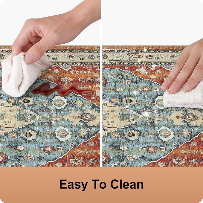 Collive Boho Cushioned Kitchen Mat, Comfort Anti Fatigue Mats for Kitchen Floor, Standing Desk Mat for Kitchen, Office, Laundry, Sink, 17”x47” Red Non-Skid Waterproof Kitchen Rugs