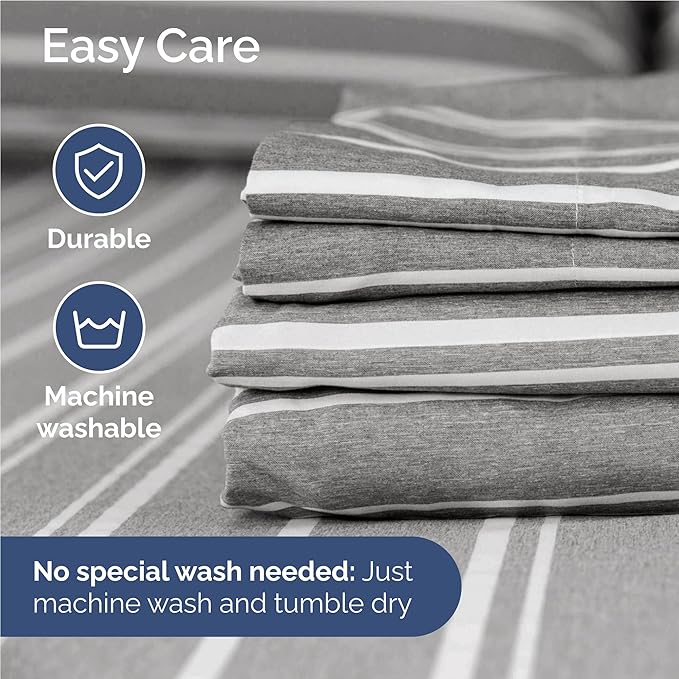 Full 6 Piece Sheet Set - Cooling & Breathable Bed Sheets - Hotel Luxury Bed Sheets for Women, Men, Kids & Teens - Bedding w/Deep Pockets & Easy Fit - Soft & Wrinkle Free - Full Grey Stripes Sheets
