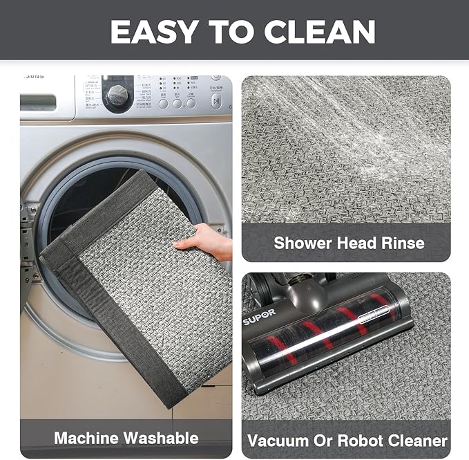 Kitchen Rugs Mat Non Slip Washable, 0.4" Thick Anti Fatigue Cushioned Kitchen Mats for Floor, Absorbent Jute-Look Kitchen Runner Rug Sink Mat Laundry Standing Mats, Easy Clean, Gray 17"x47"