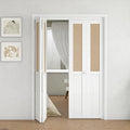 BARNER HOME Cane Bi-fold Doors - for 48in.（24in.x2） x 80in. Opening, Webbing & Wood Interior Door Slab, Including Hardware, MDF, White Folding Door for Wardrobe