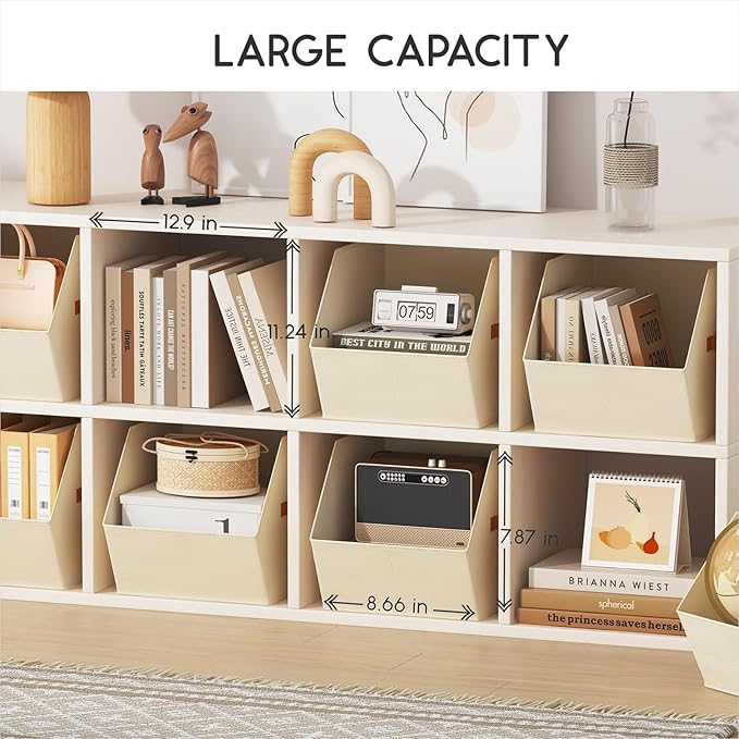 Large Closet Storage Cubes - Closet Storage Bins with Dual Handles for Clothes, Towels, Toys, Shelf Organizer Bins for Bedroom, Nursery, Shelves, Small Spaces, Beige, 4 Pack