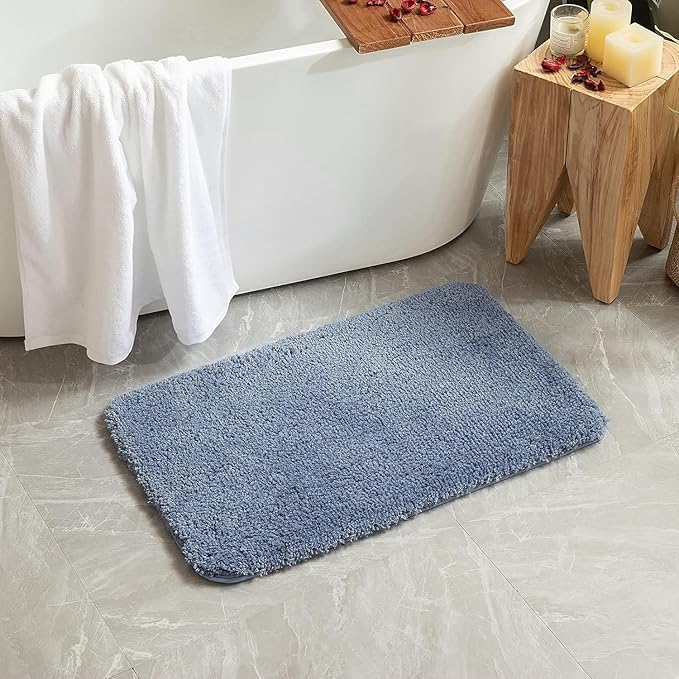 MIULEE Extra Thick Non Slip Bathroom Rug Shaggy Soft Bath Mat Plush Microfiber Absorbent Water for Shower Tub Machine Washable (Dusty Blue, 24x40 Inches)
