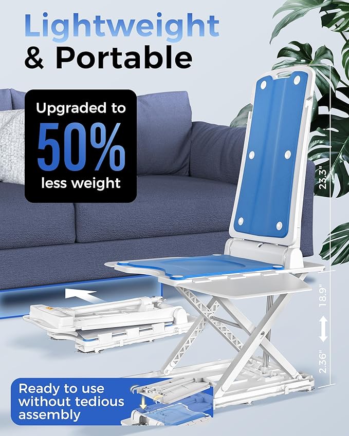 Electric Chair Lift - Floor Lift for Elderly Falls, Support Up to 308 LB, IPX8 Waterproof Bath Lift, Foldable & Wireless Rechargeable Design, Quick-Rise Assist for Elderly & Disabled