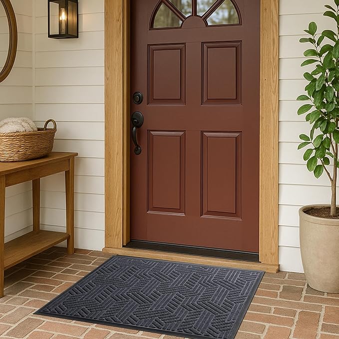 Front Door Mat 36"x24" Indoors Outdoors Welcome Mats, Waterproof Non-Slip Rubber Backing Heavy Duty Doormat Outside Entrance, Low Profile Entryway Rugs Floor Mat for Patio, Pattern B Grey