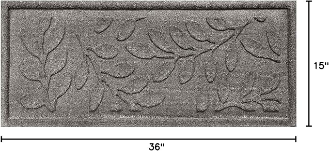Waterhog Indoor/Outdoor Boot Tray Mat – Heavy-Duty Entrance Mat with Water Dam Technology for Mudrooms, Entryways, Patios, and Garages, Made in USA, Brittney Leaf Pattern, Medium Grey, 15 x 36 Inches