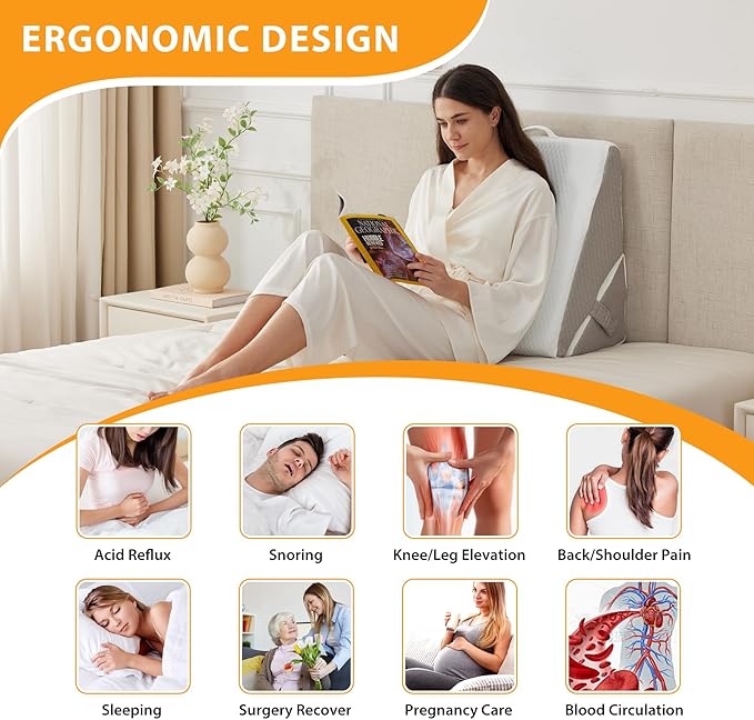 Bed Wedge Pillow for Sleeping, 9&12 Inch Adjustable Wedge Pillow Set for After Surgery, Triangle Pillow for Back Pain Relief, Leg Support, Acid Reflux, Gerd, White/Grey