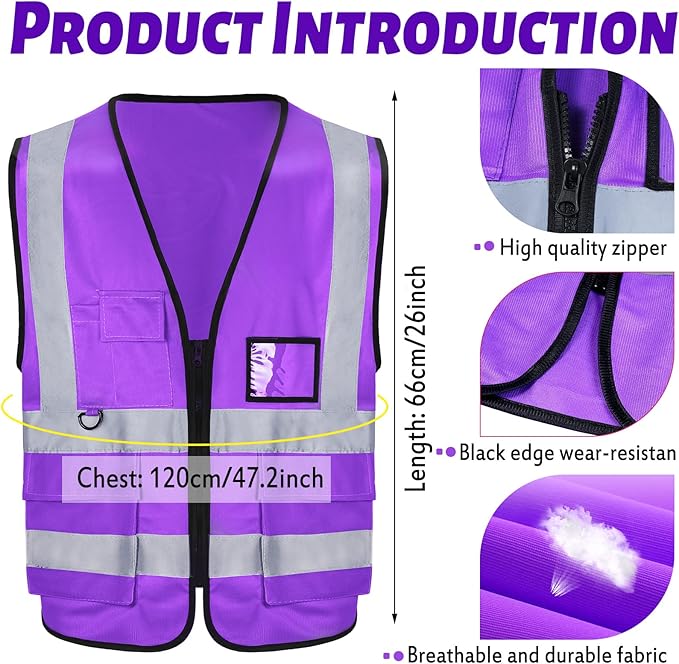 EBOOT 10 Pcs Safety Vests High Visibility Safety Vest with Reflective Strips for Construction Outdoor Running Cycling Walking