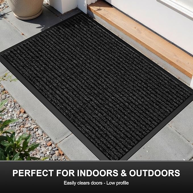 Non-Slip Waterproof Rubber Door Mat, 3' x 5' Commercial Floor Mat for High Traffic Areas, Easy Clean Low Profile, for Entrance, Indoor/Outdoor, Office, Patio, Garage