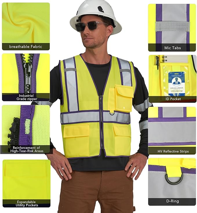 AYKRM High Visibility Safety Vest - Reflective Work Vest with 5 Reinforced Pockets