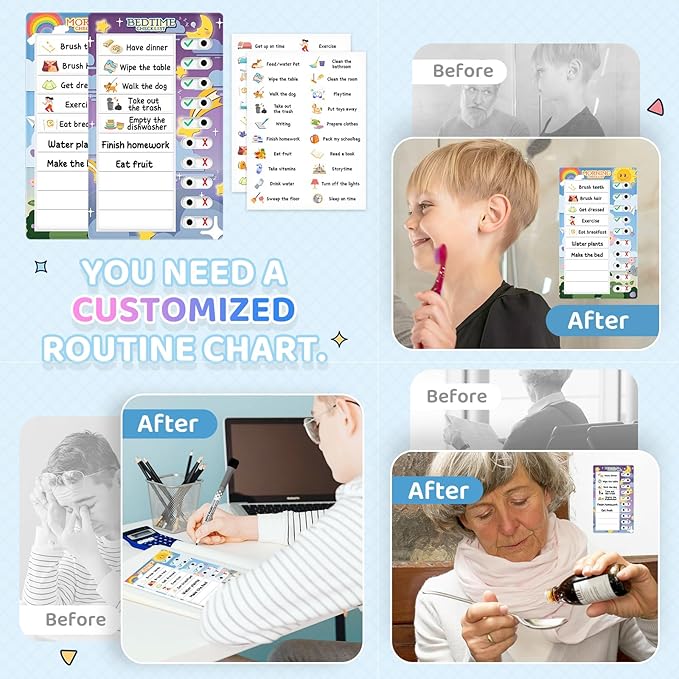 Chore Chart for Kids: Dry Erase to Do List, Morning/Bedtime Routine Chart, Magnetic Checklist, Toddler Visual Schedule, Daily Behavior Chart for Fridge
