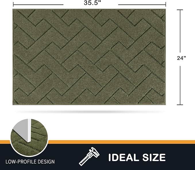 PURRUGS Dirt Trapping Door Mat 24" x 35.5", Non-Slip Machine Washable Entry Rug, Shoe Scraper, Dog Doormat, Super Absorbent Welcome Mat for Front & Back Door, Muddy Wet Shoes & Paws, Sage Green