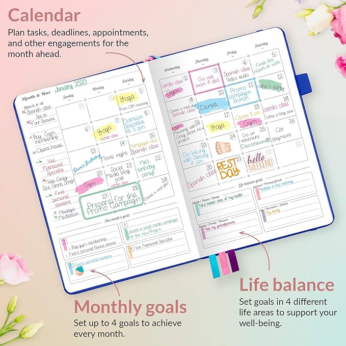 GoGirl Planner and Organizer for Women – Compact Size Weekly Planner, Goals Journal & Agenda to Improve Time Management, Productivity & Live Happier. Undated – Start Anytime, Lasts 1 Year – Royal Blue