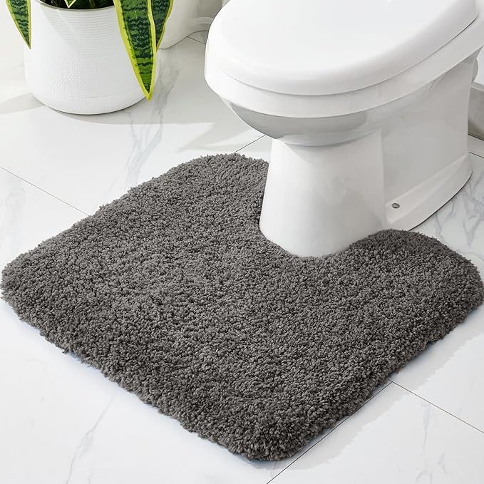Toilet Rug 22x24 Dark Grey Non Slip Fluffy Toilet Floor Mat U Shaped Washable Bathroom Contour Rug for Toilet Absorbent Thick Toilet Carpet