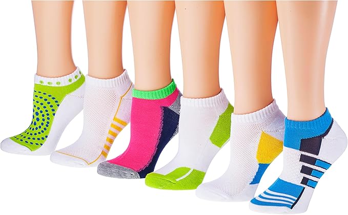 Tipi Toe Women’s 6-Pack Athletic Cushioned Running Ankle Socks – Soft, Breathable Fabric with Arch Support for Comfort