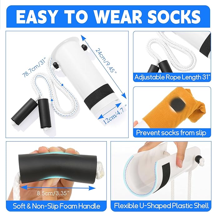 Sock Aids for Putting On Socks Kit - (Sock Helper + 35 Inch Dressing Stick with Sock Remover & Shoe Horn) - Flexible Sock Assistant Device for Seniors & Limited Mobility No Bending