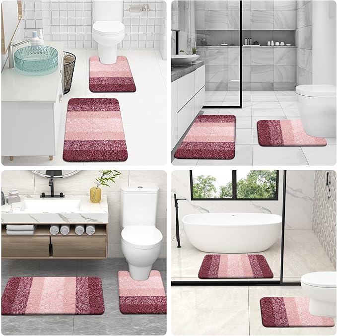 OLANLY Bathroom Rug Set 2 Piece, Soft Absorbent Microfiber Bath Mats and U-Shaped Contour Toilet Rug, Non-Slip, Machine Wash Dry, Plush Shaggy Bath Mats for Bathroom (30"x20"+24"x20", Red)