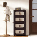 4 Tiers Folding Storage Cabinet,20" Side Wide Stackable Storage Bins with Doors and Wheels, Space Saving Plastic Cabinet for Living Room, Office, Dorm, Retro Brown